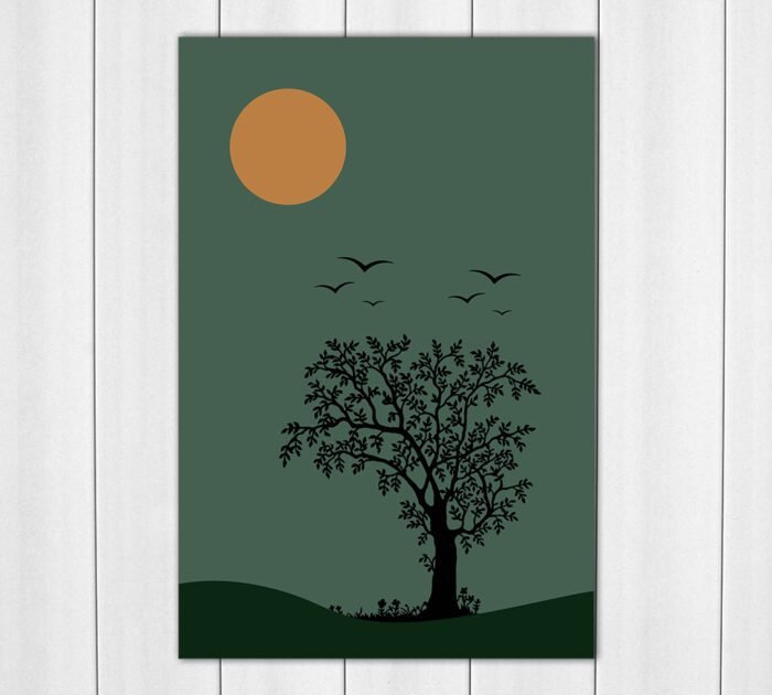 Abstract Art - trees birds green serenity Acrylic Photo