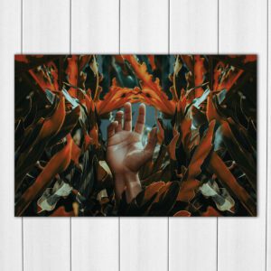 Persons Hand on Brown Leaves Acrylic