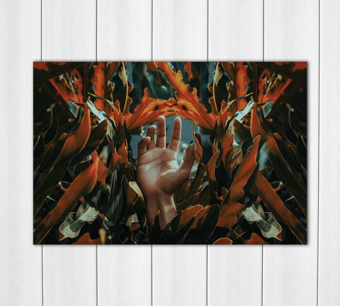 Persons Hand on Brown Leaves Acrylic