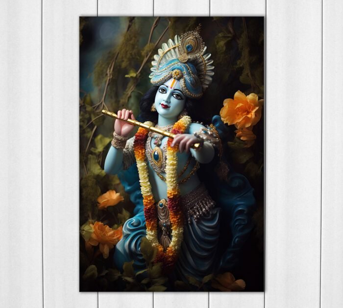 AI Generated Kanha Ji with Basuri Acrylic Photo