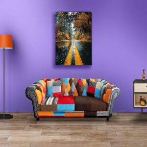 Foggy Forest Path Lined With Fallen Autumn Leaves Acrylic Photo