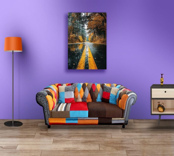 Foggy Forest Path Lined With Fallen Autumn Leaves Acrylic Photo