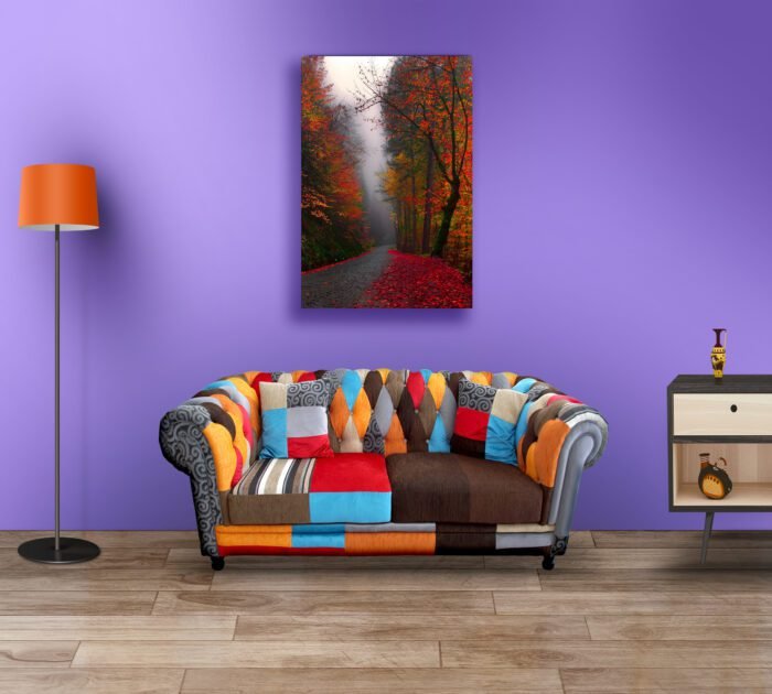 Forest with Red Autumn Trees Acrylic Photo