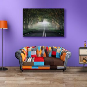 Misty Forest Road With Trees Acrylic Photo