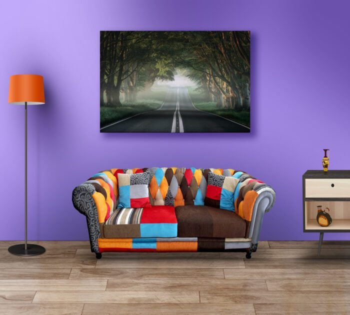 Misty Forest Road With Trees Acrylic Photo